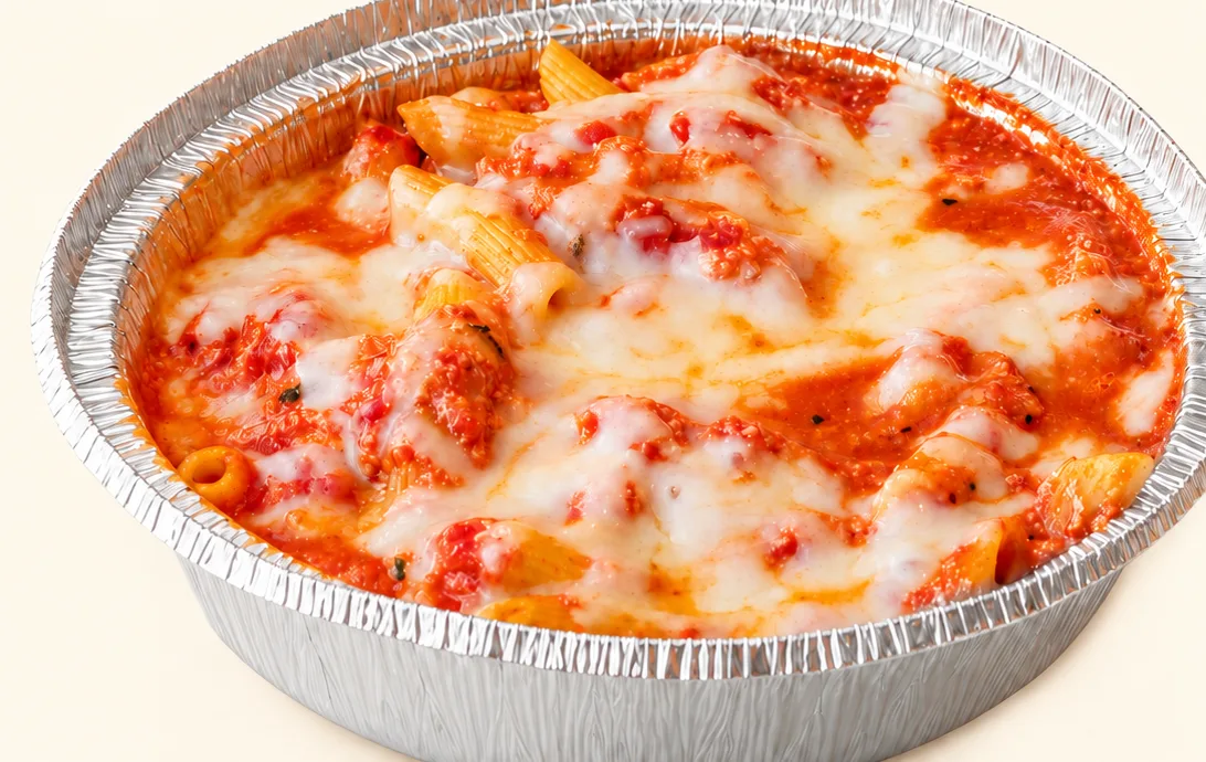Baked ziti with melted mozzarella