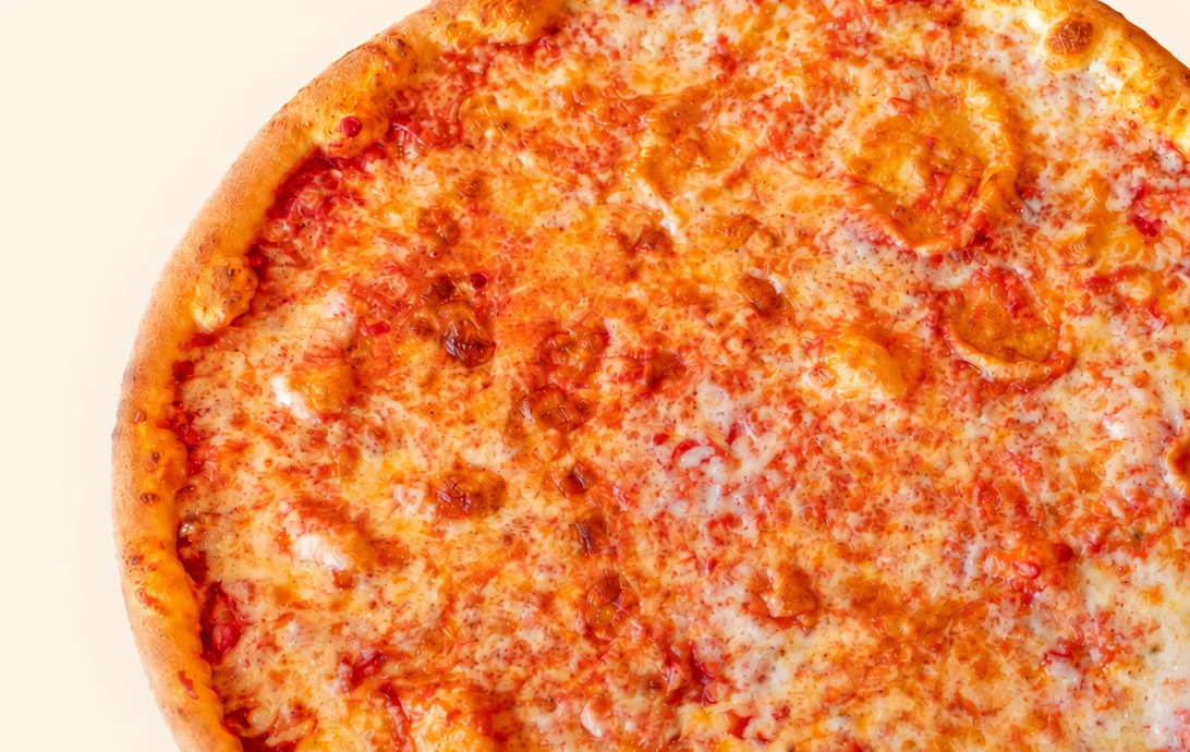 Classic kosher cheese pizza from Pizza Mark in Los Angeles